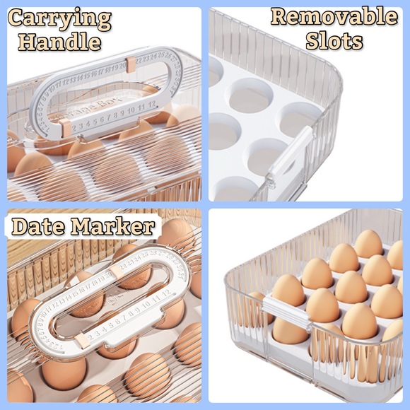 Egg Container for Refrigerator 2 Tier Holder Fridge Trays Time-Scale Organizer - Picture 7 of 7